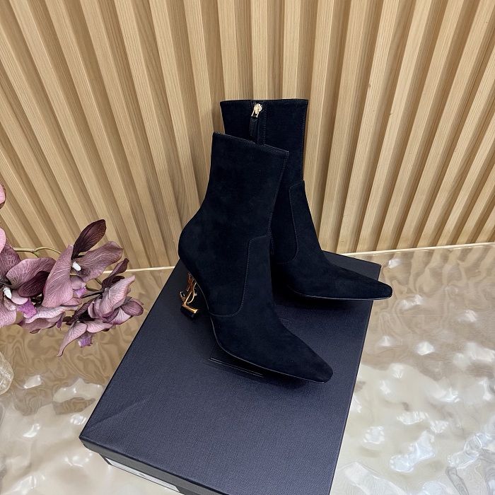 Black Suede Pointed Toe Stiletto High Heel Ankle Boots