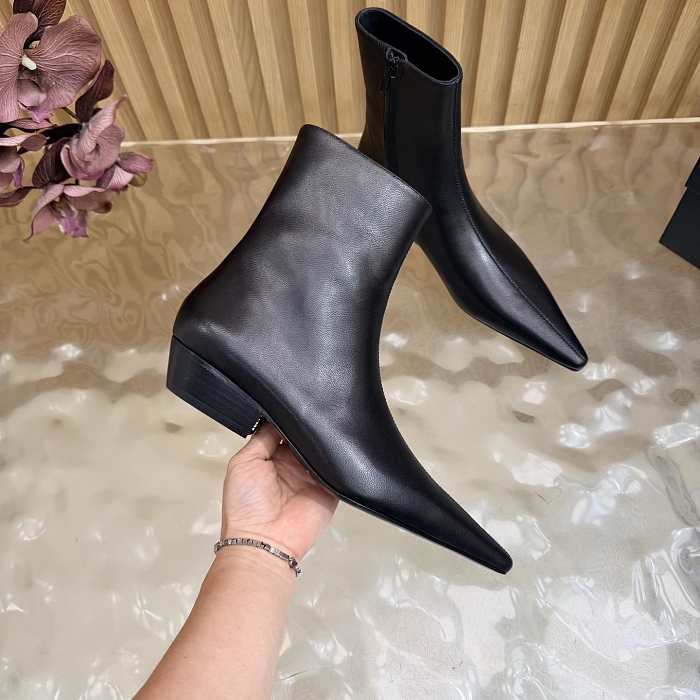 Black Leather Pointed Toe High Heel Ankle Boots
