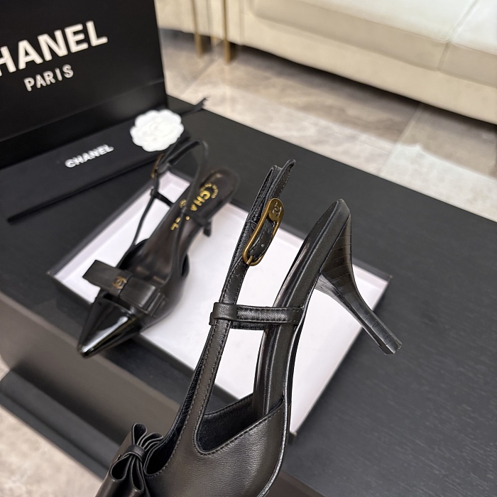 Black Pointed Toe Bow Kitten Heel Slingback Pumps
