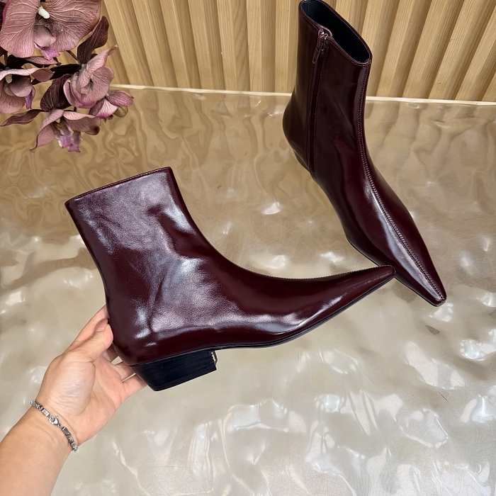 Pointed Toe Side Zip Leather Ankle Boots