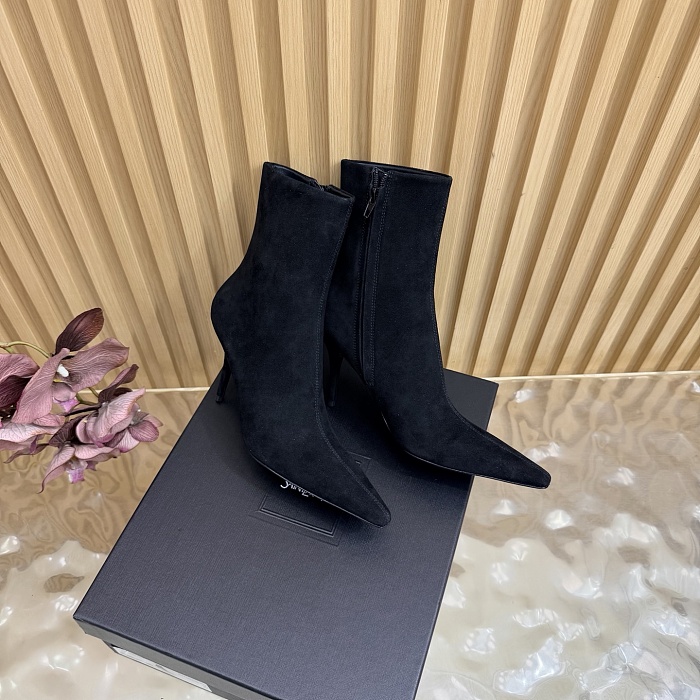 Black Suede Pointed Toe Stiletto Heel Ankle Boots