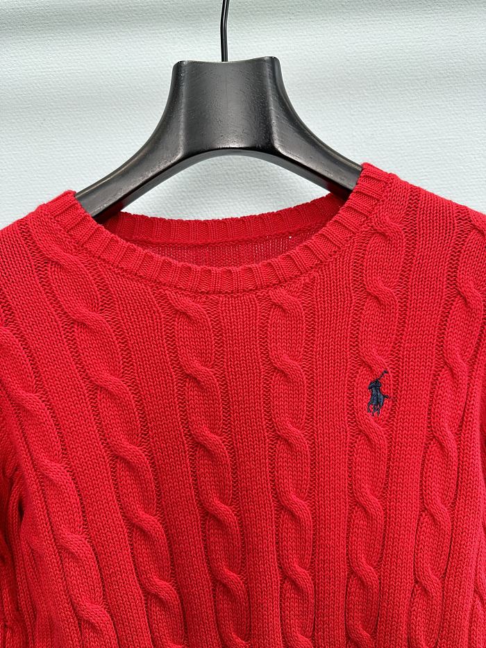 Preppy Cable Knit Ribbed Hem Crew Neck Cotton Sweater