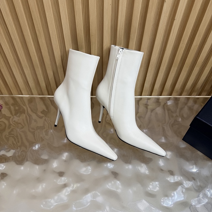 White Pointed Toe Stiletto Heel Ankle Boots