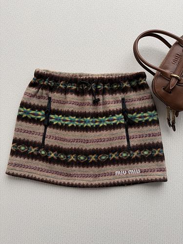 Fair Isle Pattern Fleece Mini Skirt With Elastic Waist