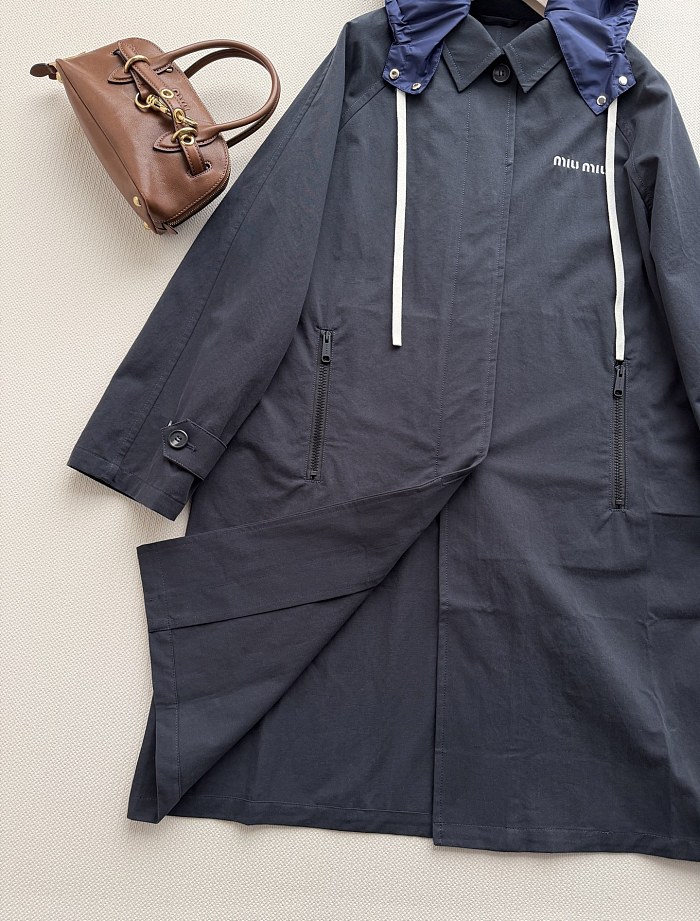 Detachable Contrast Hooded Utility Trench Coat