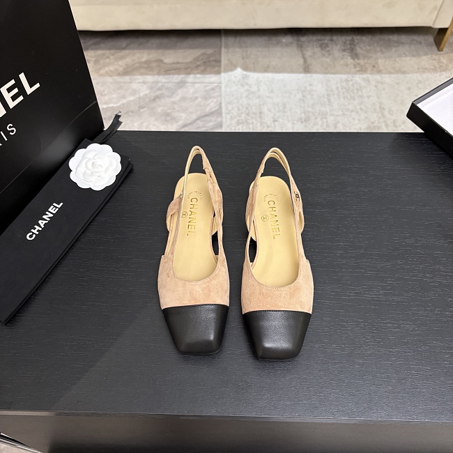 Two Tone Suede Slingback Pumps With Square Toe