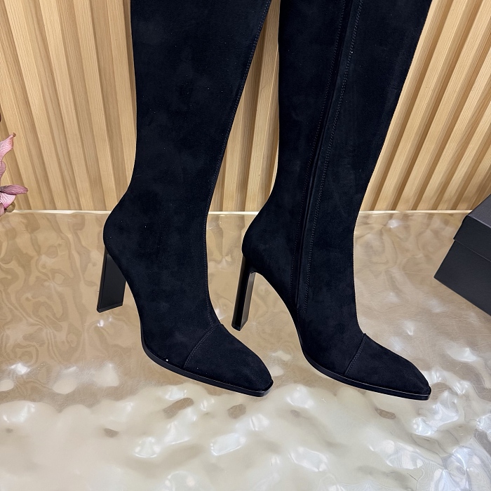 Black Suede Pointed Toe High Heel Boots