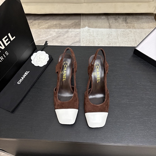 Brown Suede Contrast Cap Toe Slingback Pumps