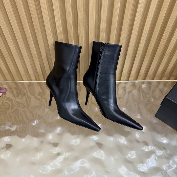 Black Pointed Toe Stiletto High Heeled Ankle Boots With Side Zipper