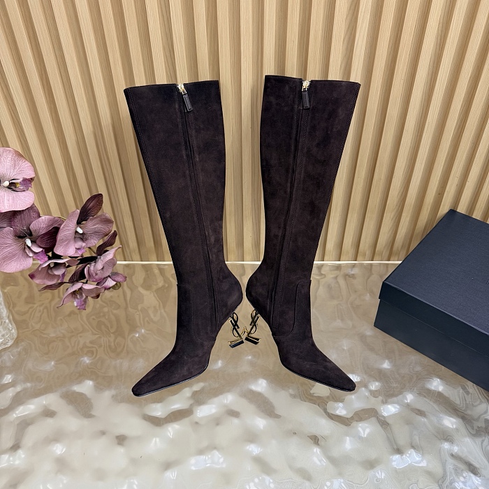 Pointed Toe Suede High Heel Boots