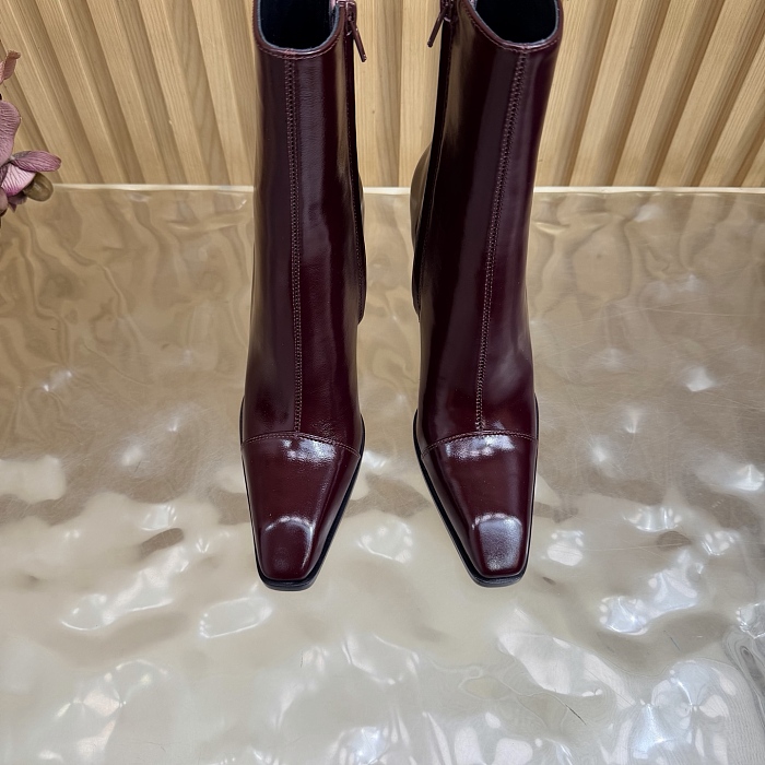 Burgundy Patent Leather Pointed Toe High Heel Ankle Boots