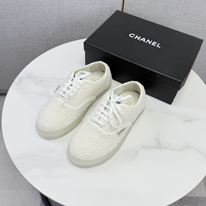 White Furry Lace Up Casual Sneakers