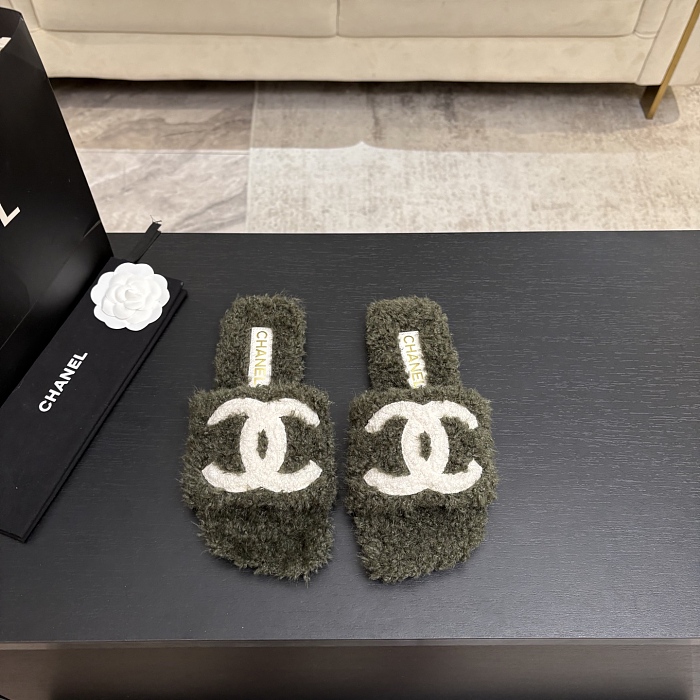 Fuzzy Shearling Flat Slides