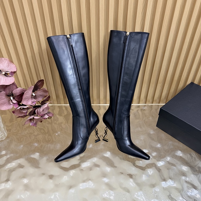 Pointed Toe Stiletto High Heel Knee High Boots With Side Zip