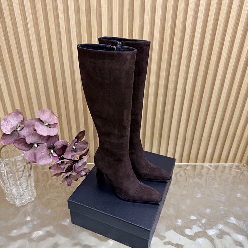 Brown Suede Pointed Toe Chunky Heel Knee High Boots