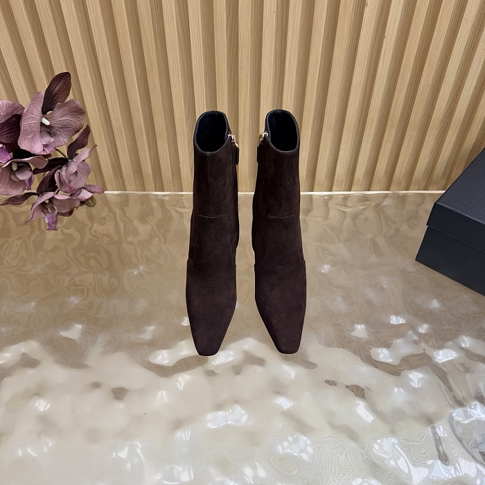 Pointed Toe Suede Heeled Ankle Boots With Metal Heel Detail