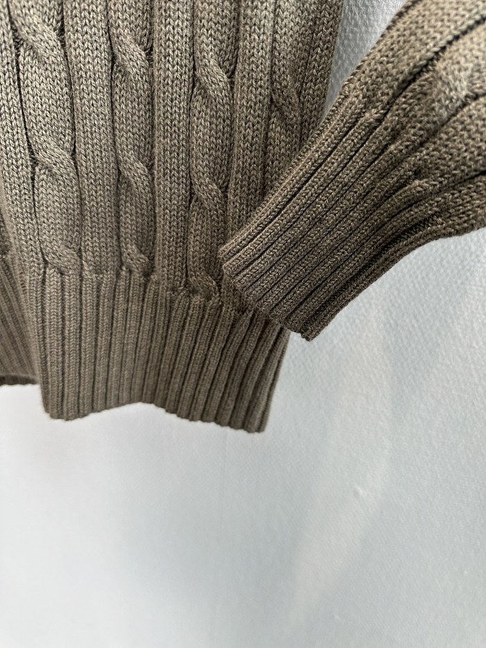 Preppy Cable Knit Ribbed Hem Crew Neck Pullover Sweater