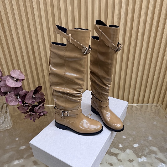 Knit Details Chunky Heel Knee High Boots