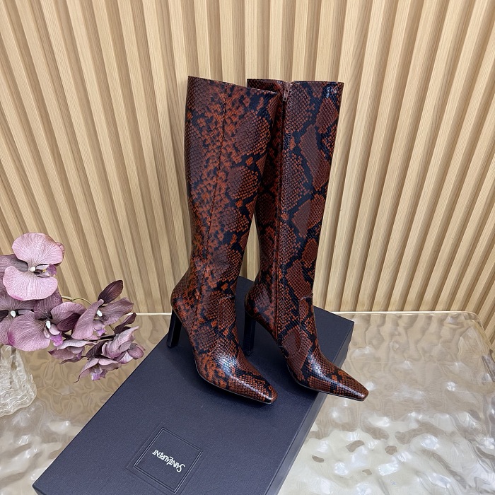Pointed Toe High Heel Snake Print Boots