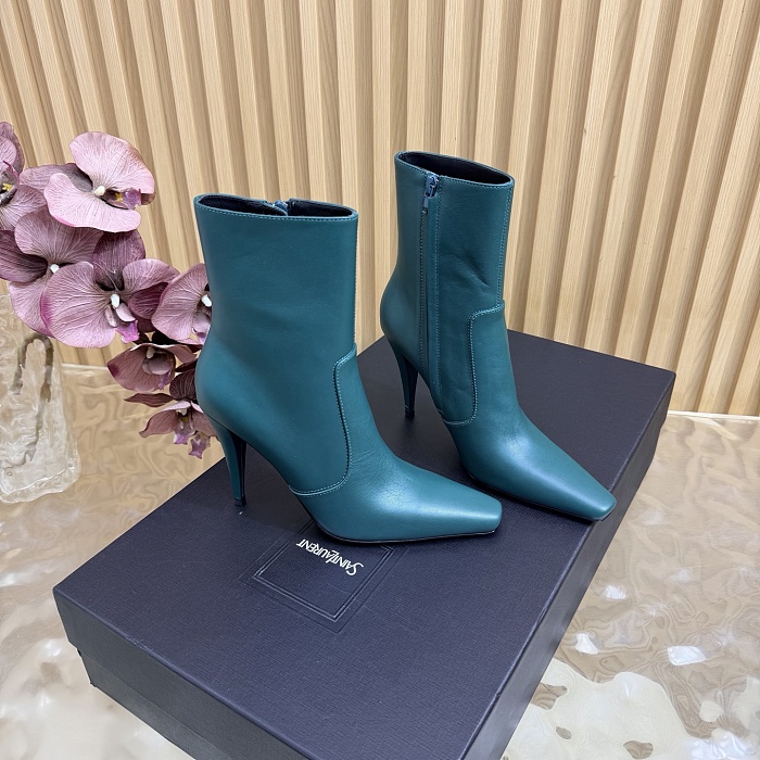 Green Pointed Toe Stiletto Heel Ankle Boots