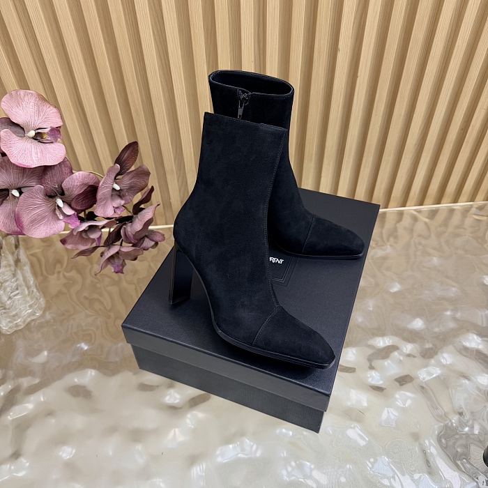 Black Suede Pointed Toe High Heel Ankle Boots