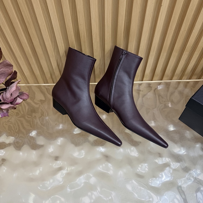 Pointed Toe Side Zip Leather Ankle Boots