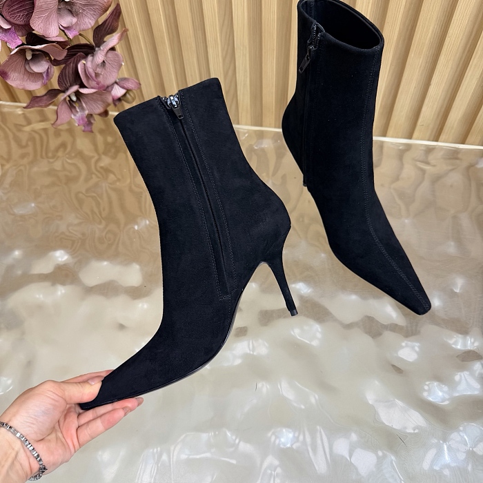 Black Suede Pointed Toe Stiletto Heel Ankle Boots