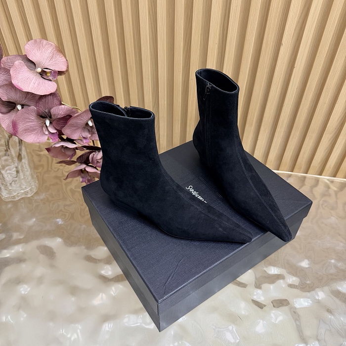 Suede Pointed Toe Side Zip Ankle Boots
