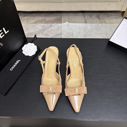 Beige Pointed Toe Suede Slingback Pumps With Bow