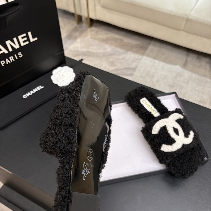 Fuzzy Shearling Flat Slides