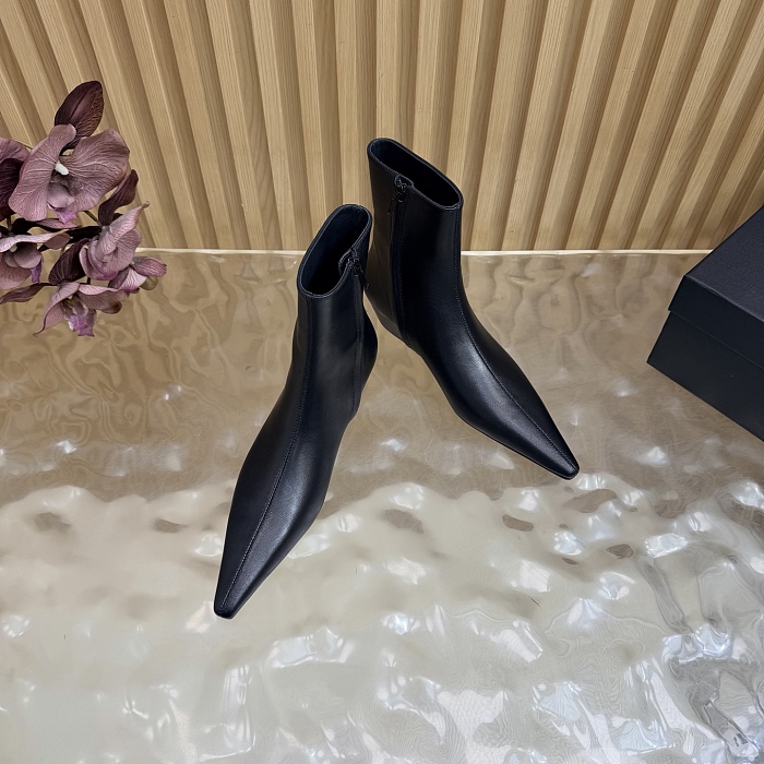 Black Leather Pointed Toe High Heel Ankle Boots