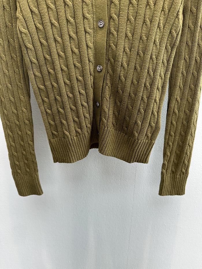 Preppy Cable Knit Cropped Polo Cardigan with Ribbed Trim