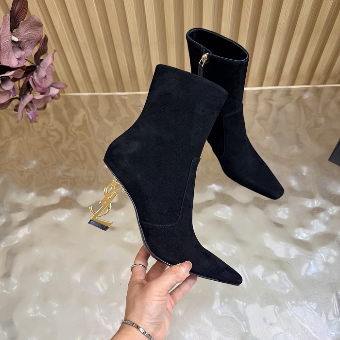 Black Suede Pointed Toe Stiletto High Heel Ankle Boots