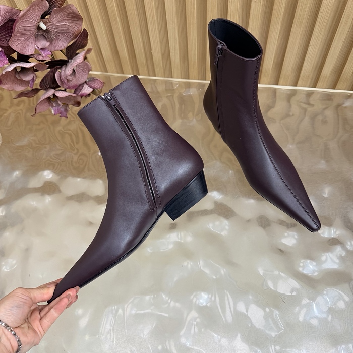 Pointed Toe Side Zip Leather Ankle Boots