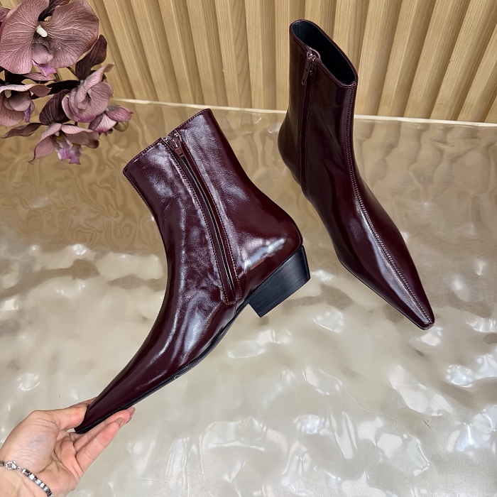 Pointed Toe Side Zip Leather Ankle Boots