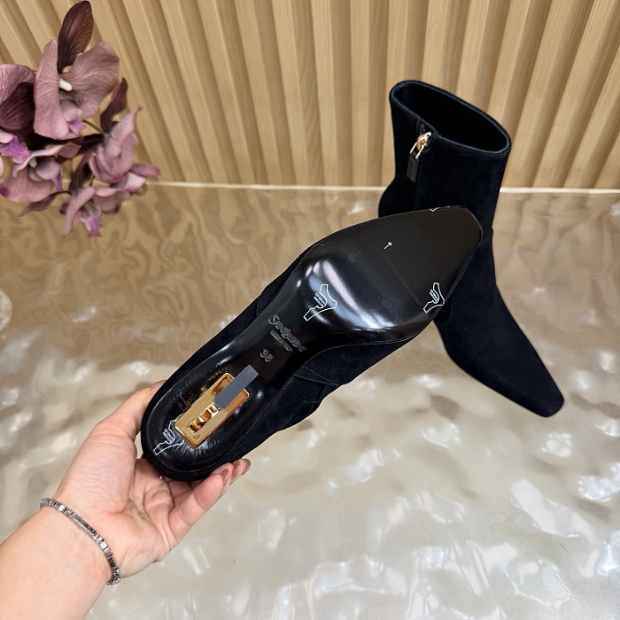 Black Suede Pointed Toe Stiletto High Heel Ankle Boots