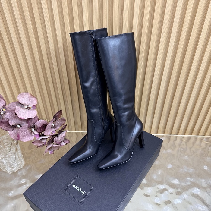 Black Pointed Toe High Heel Knee High Boots