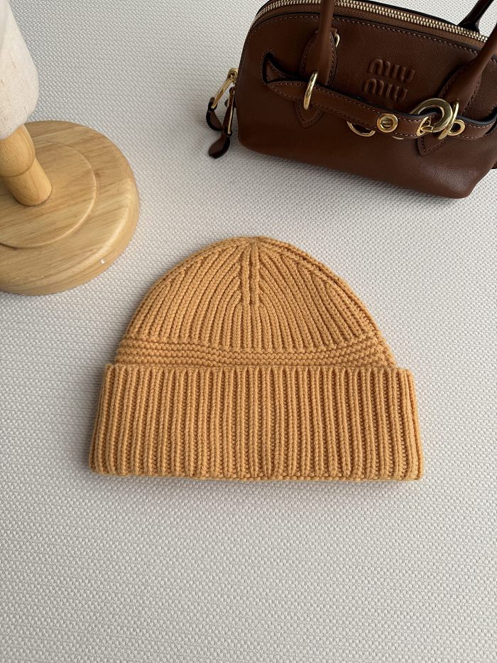 Ribbed Knit Cashmere Roll Back Beanie Hat