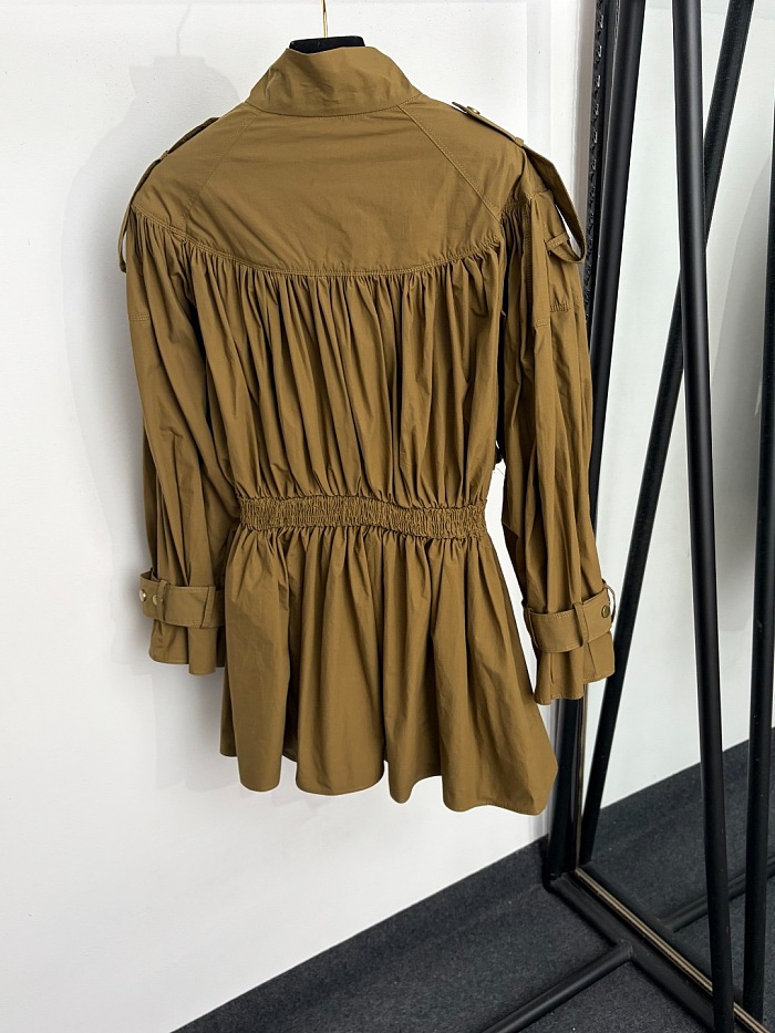 Ruffled Pleated Faux Two Piece Mock Neck Waist Cinched Dress