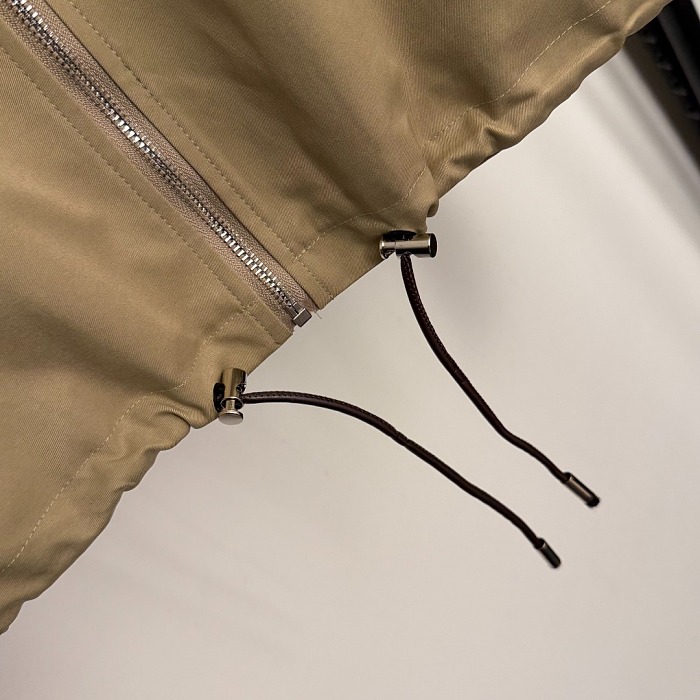 Contrast Faux Leather Trim Zip Up Trench Coat With Drawstring Waist