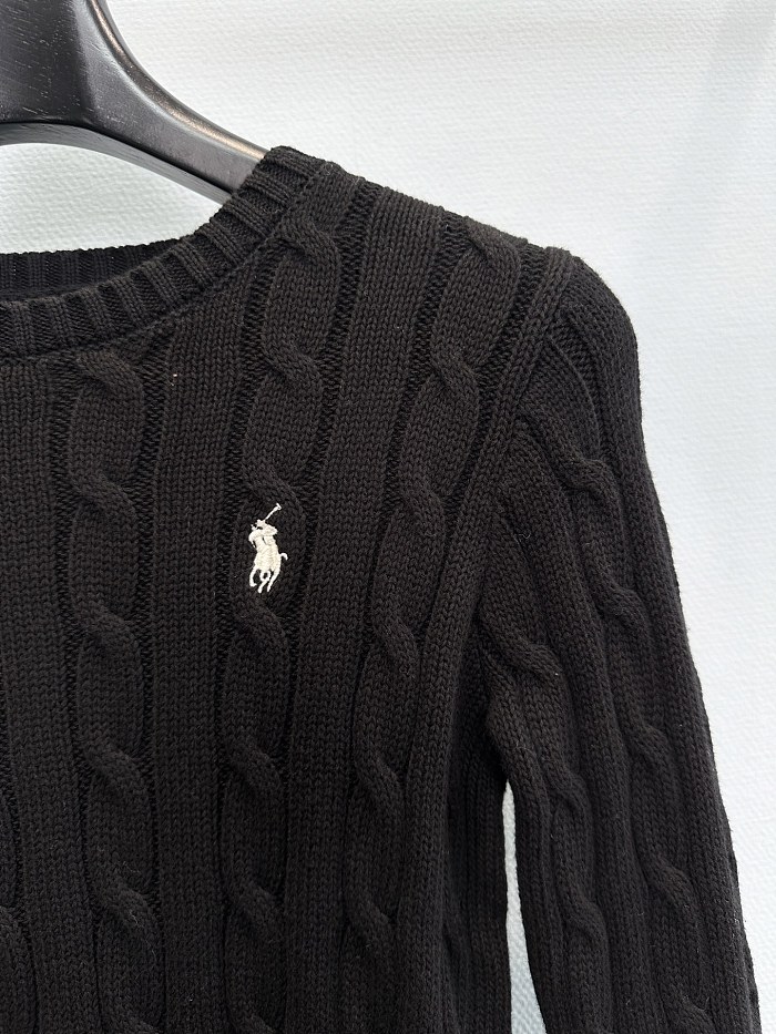 Preppy Cable Knit Ribbed Hem Crewneck Cotton Pullover Sweater