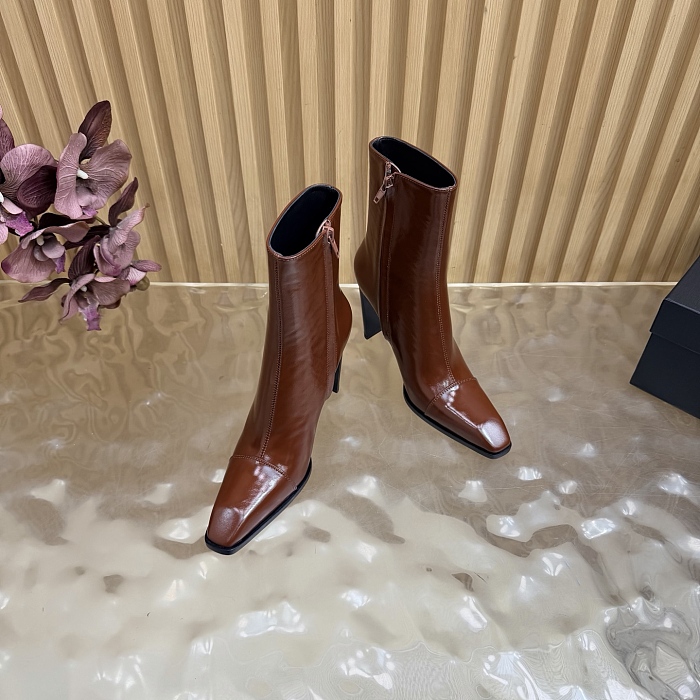 Brown Pointed Toe Side Zipper High Heel Ankle Boots