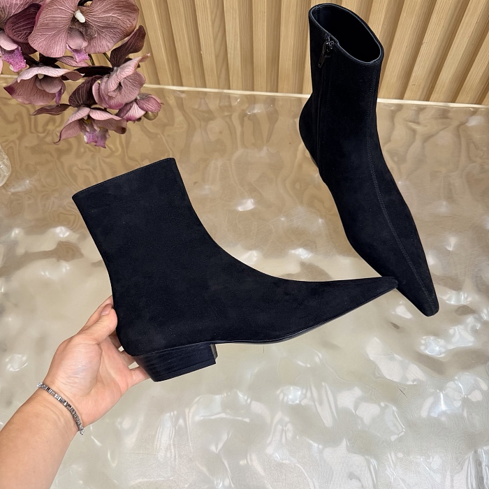 Suede Pointed Toe Side Zip Ankle Boots