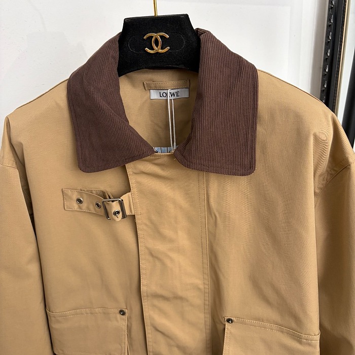 Corduroy Lapel Long Sleeve Utility Trench Coat With Back Graphic Patch