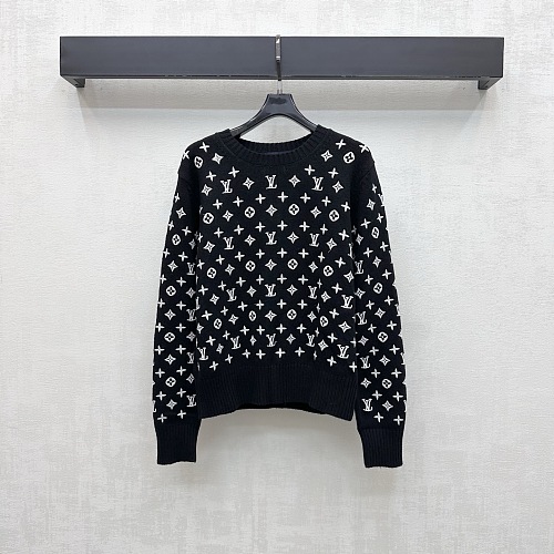 All-Over Embroidered Monogram Crew Neck Soft Knit Sweater