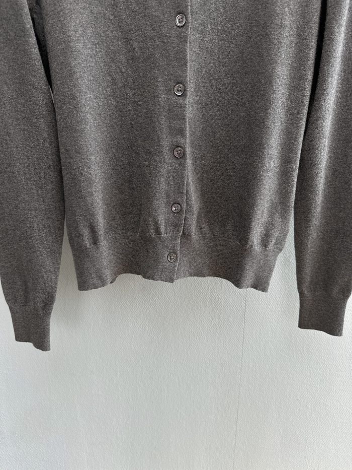 Classic Icon Detail Ribbed Pima Cotton Knit Cardigan