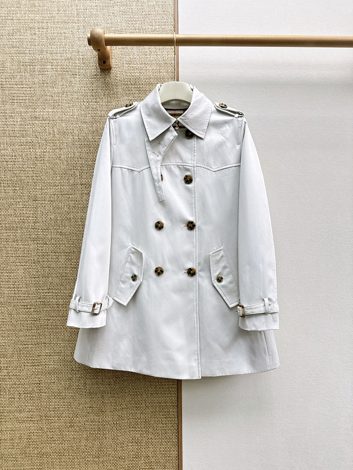 British Style Double Breasted Cotton Trench Coat With Plaid Lining