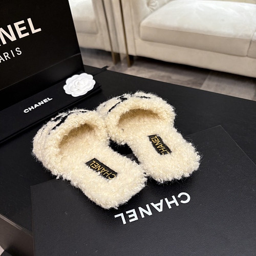 Fuzzy Shearling Open Toe Flat Slides