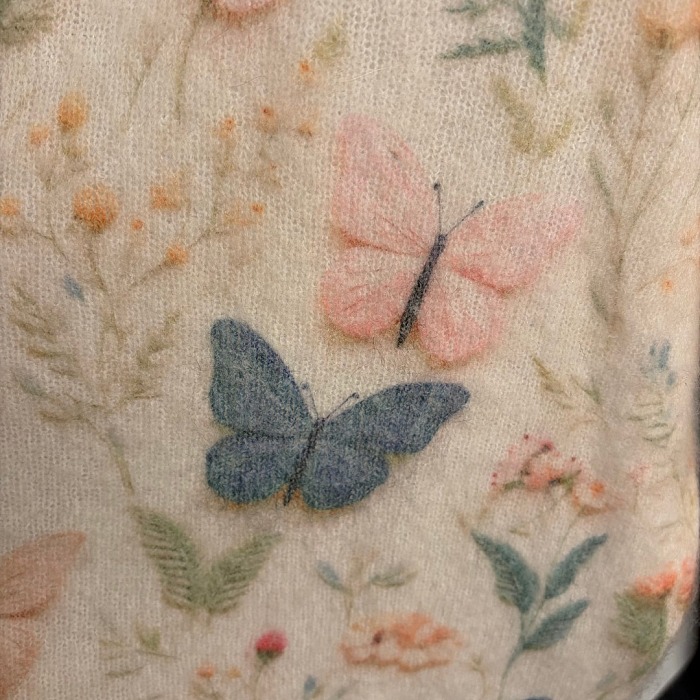 Beaded Letter Patch And Butterfly Print Pullover Knit Sweater