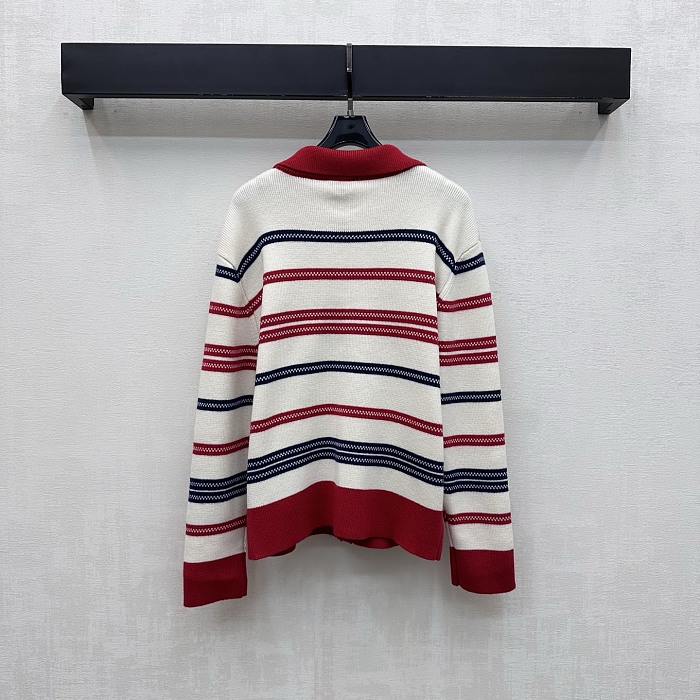 Contrast Collar Striped Knit Cardigan With Metallic Icon Detail
